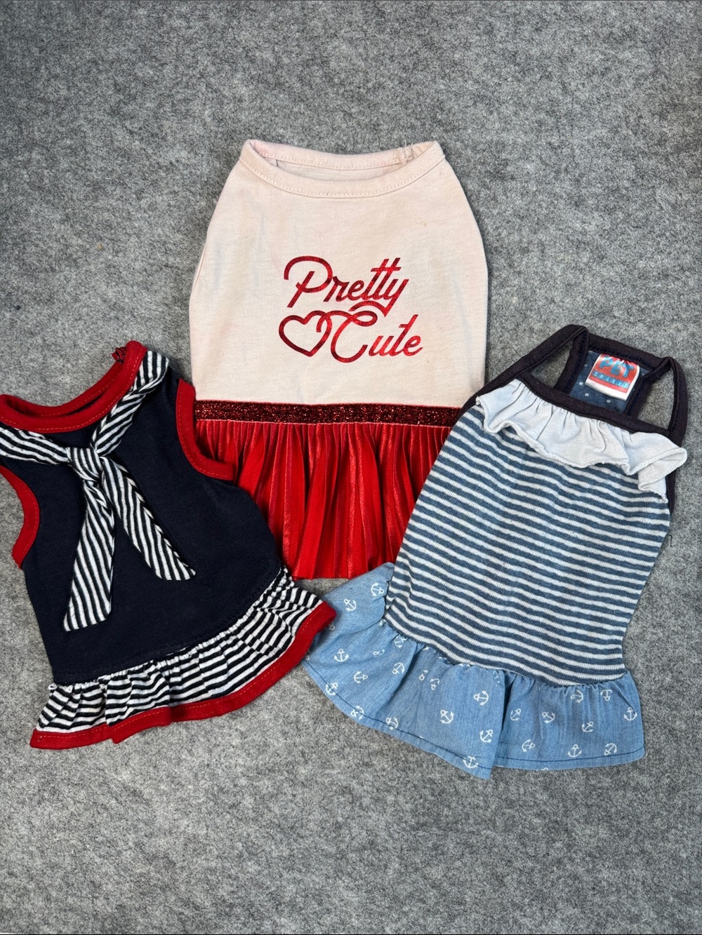 Lot of 3 Small Dog Dresses 5-10 lbs Nautical Red Ruffle Pet Clothes